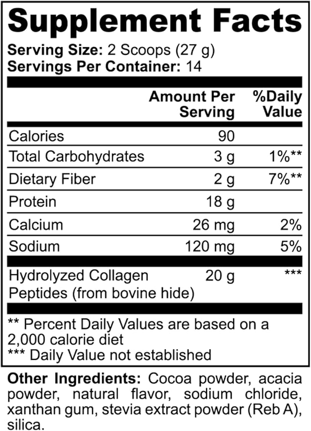 Chocolate Grass-Fed Collagen Peptides for Hair Skin Nails and Joints Non-GMO and Gluten Free 13.3 oz.