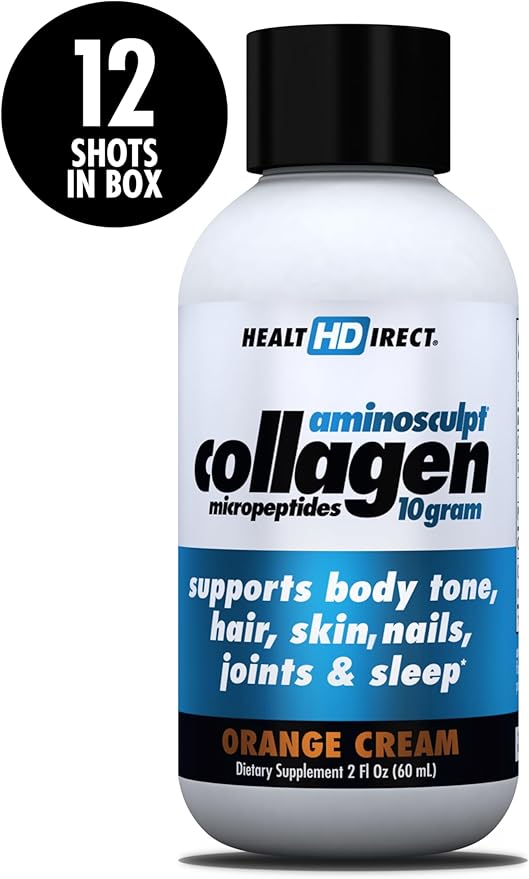 HEALTH DIRECT – Medical-Grade Liquid Collagen Shots – AminoSculpt Sugar-Free – Orange Cream – 12 Servings (12pk 2oz Shots) – Good for Joints Bones &amp Sleep – Better Hair Skin &amp Nails