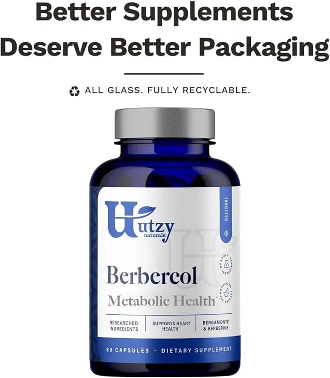 Utzy Naturals Berbercol | 500mg Citrus Bergamot (as Bergamonte) &amp Berberine | Naturally Supports Heart Health and More | 60 Capsules