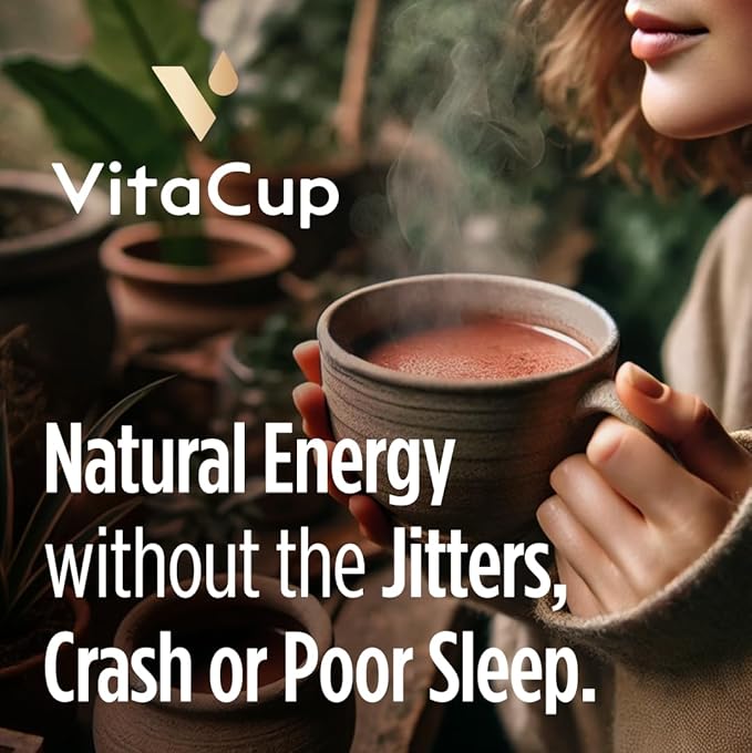 VitaCup Mushroom Coffee Alternative Instant Drink Mix | Mushroom Based Coffee Substitute for Natural Energy &amp Focus | Lion’s Mane Yerba Mate &amp Chaga | Cacao Cinnamon &amp B Vitamins | 30