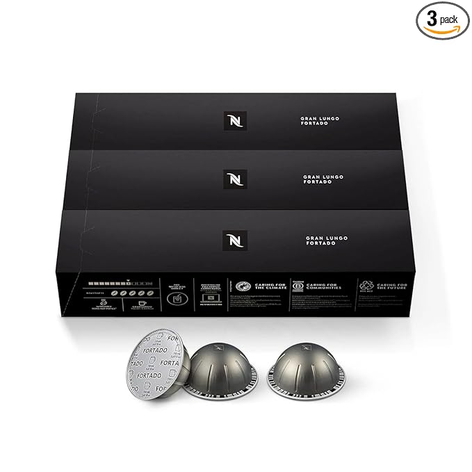 Nespresso Capsules Vertuo Fortado Gran Lungo Americano Dark Roast Espresso Coffee 30 Count Coffee Pods Brews 5.0oz.