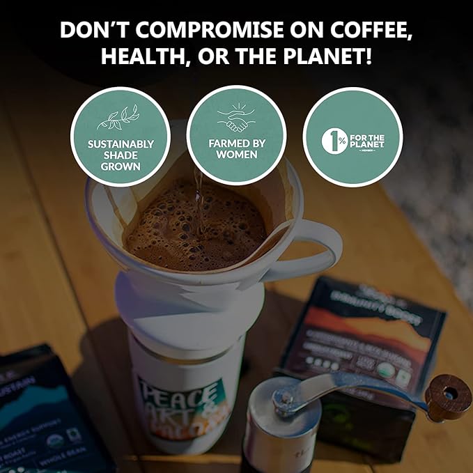 Peak State Brain Sustain Coffee with Benefits Dark Roast – Organic Mushroom Coffee Low Acid and Smooth Sweet Citrus and Lemon Flavor Whole Bean Gluten Free 12 oz