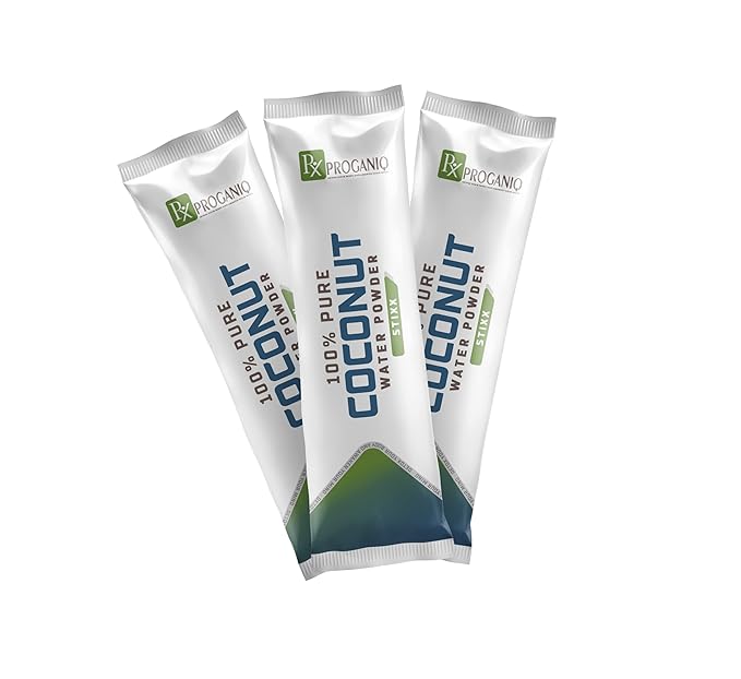X PROGANIQ Coconut Water Powder Stixx - Pure Coconut Electrolyte Drink in Travel Size Packets - 15 Count - Turn Water into Coconut Water - Ideal for On-the-Go Hydration - Easy Portable and Refreshing