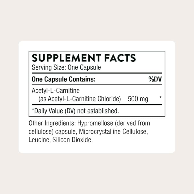 THORNE - Acetyl-L-Carnitine - 500 mg - Supports Brain Function Mood &amp Healthy Nerve Sensations in the Hands &amp Feet* - Third-Party Certified - Gluten Dairy &amp Soy-Free - 60 Capsules