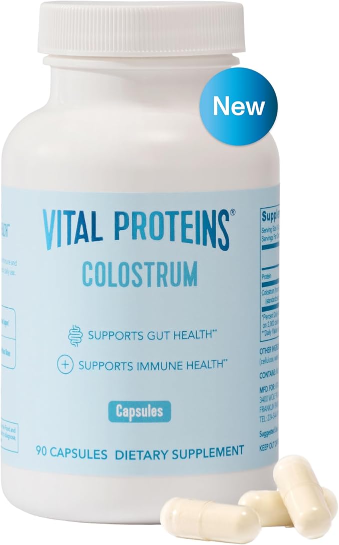 Vital Proteins Bovine Colostrum Supplement 90 Capsules for Gut Health Immune Support with 40% IgG Premium Bovine Colostrum Superfood Unflavored 30 Servings