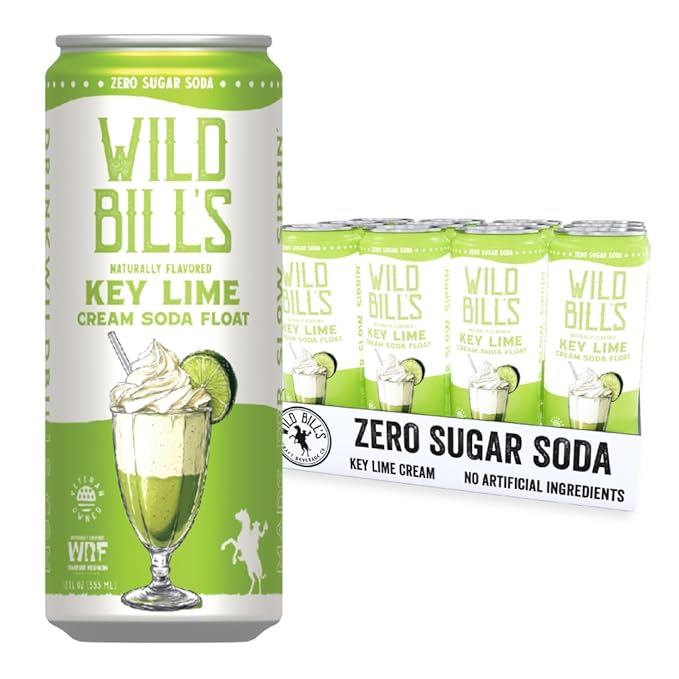 Key Lime - Wild Bill's Zero Sugar Cream Soda Zero Artificial Colors Flavors or Preservatives Naturally Sweetened (Individual 12oz Cans12-Pack)