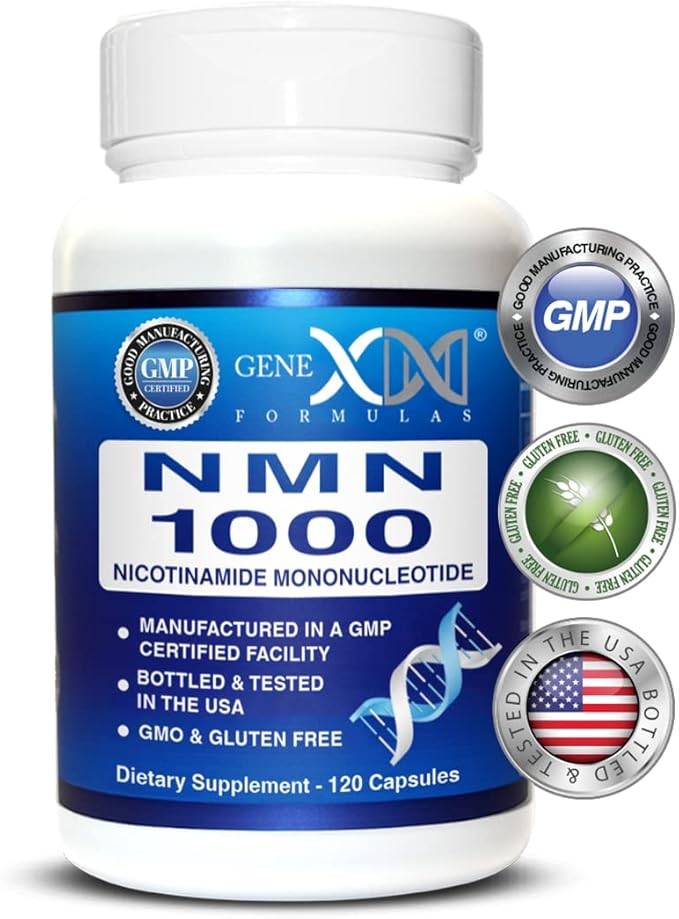 Genex Formulas NMN 1000mg - 99% Pure Shelf Stabilized Supplement Capsules for Increased NAD Levels &amp Healthy Aging GMP Certified 1000mg per Serving 120 Capsules