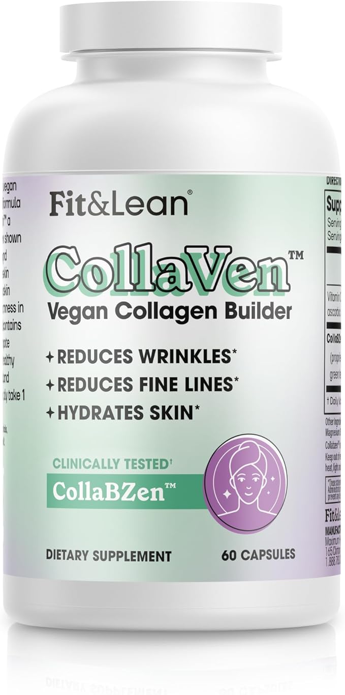 Fit &amp Lean CollaVen Vegan Collagen Builder Clinically Proven Vegan Plant-Based Collagen with Vitamin C for Youthful &amp Hydrated Skin Reduces Wrinkles Boosts Collagen Production 60 Vegan C