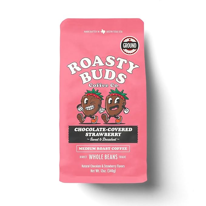 Roasty Buds Chocolate Strawberry Ground Coffee 12oz Bag | Medium Roast | Gluten-Free Non-GMO No Sugar Dairy Soy or Egg | Dessert-Inspired Arabica Coffee