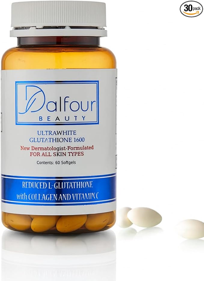 Dalfour Beauty Ultra Glutathione Capsules with Hydrolyzed Collagen &amp Vitamin C – 2400mg High Absorption Antioxidant Support Supplement – 1600mg Reduced L-Glutathione Per Serving - 30-Day Supply