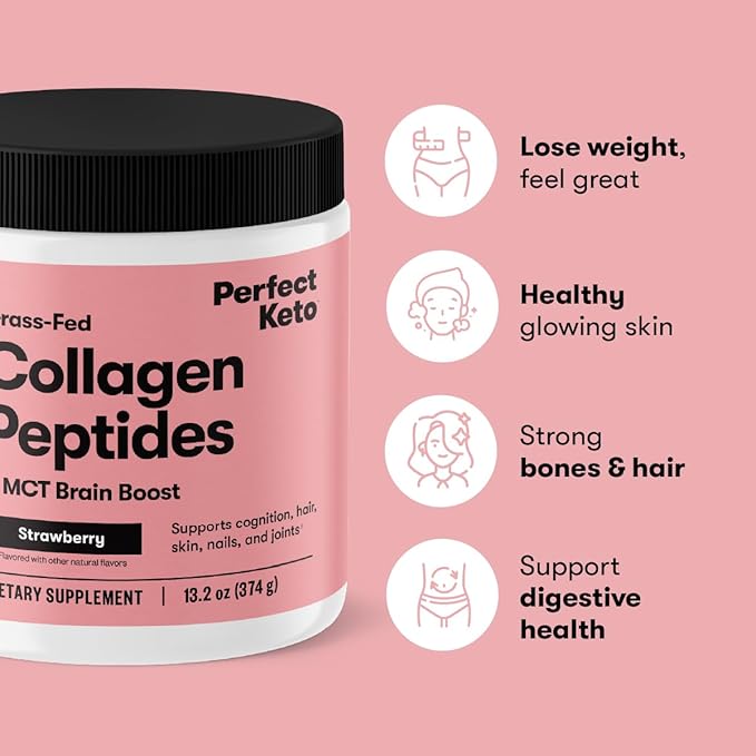 Perfect Keto Collagen Peptides Protein Powder with MCT Oil Hydrolyzed Collagen Type I &amp III Supplement Gluten Free Grass Fed Low Carb Keto Coffee Creamer Collagen for Women &amp Men Choco