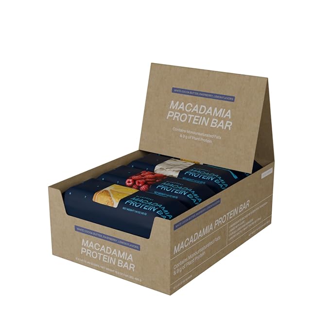 Blueprint Bryan Johnson Macadamia Nut Protein Bars – Variety Pack Protein Bars - Lemon White Cocoa &amp Raspberry – Vegan Low Sugar Keto-Friendly Snacks – Non-GMO Raw Nut Bar– 9g Protein – 12 Pac
