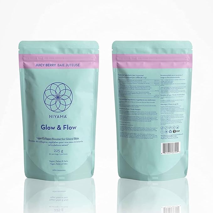 Niyama Glow &amp Flow Vegan Collagen Powder - Healthy Hair &amp Skin - Vegan Paleo and Keto-Friendly - Juicy Berry (30 Servings)