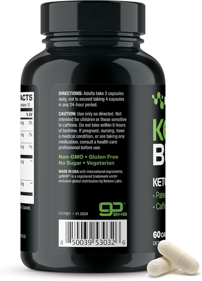Keto BHB Exogenous Ketones Supplement - BHB Science Keto Diet Pills with Patented goBHB and Caffeine for Natural Energy Focus Body Sculpting &amp Ketosis Support - Vegetarian &amp Non-GMO (1 Month S