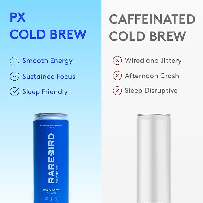 Rarebird Px Cold Brew Coffee Unsweetened 12 fl oz Cans (Pack of 12) Smooth Balanced Energy from Px Specialty Grade Coffee Beans Ready-to-Drink
