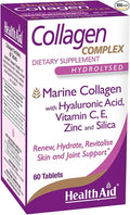 HealthAid Collagen Complex – Marine Hydrolyzed Collagen with Hyaluronic Acid Vitamins C &amp E and Zinc | 60 Tablets (2 Daily) to Support Skin Hydration &amp Elasticity