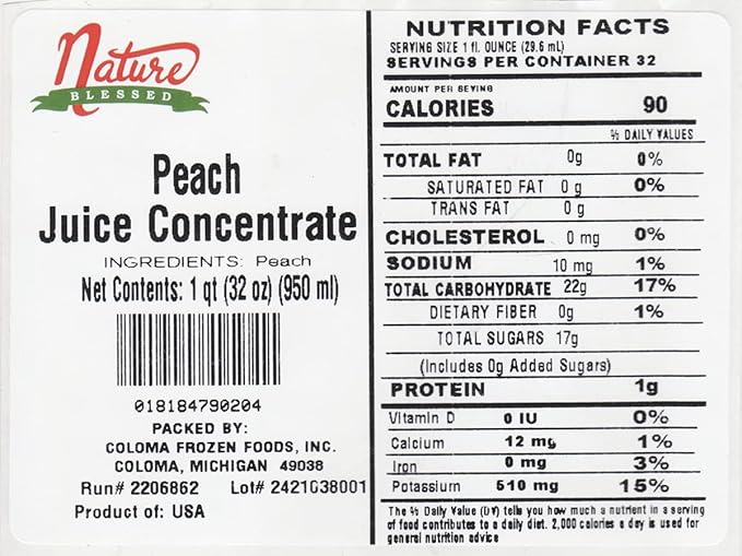Nature Blessed 100% Pure Peach Fruit Juice Concentrate - 4 Quarts (4/32 fl oz bottles) Home Vintners Brewers Mead Ale Hard Cider Smoothies Jelly