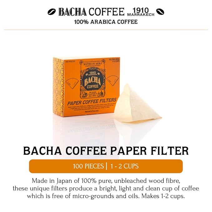 Bacha Coffee | Eternal Marrakech Fine Flavoured Coffee Autograph Collection 100% Arabica Specialty Coffee Ground Beans Medium Roast 350g &amp 100% Natural Wood Fibre Paper Filters Small