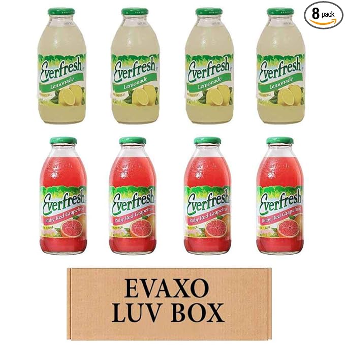 LUV BOX- variety Everfresh Juice 16 oz. pack of 8 Everfresh Lemonade Everfresh Ruby Red Grapefruit. by evaxo