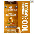 ESPRESSORO 100 USDA Organic Espresso Pods - INTENSO Aluminum Capsule Compatible with Nespresso Original Lines Machines. Intensity 9 - Premium Italian Coffee Pods.