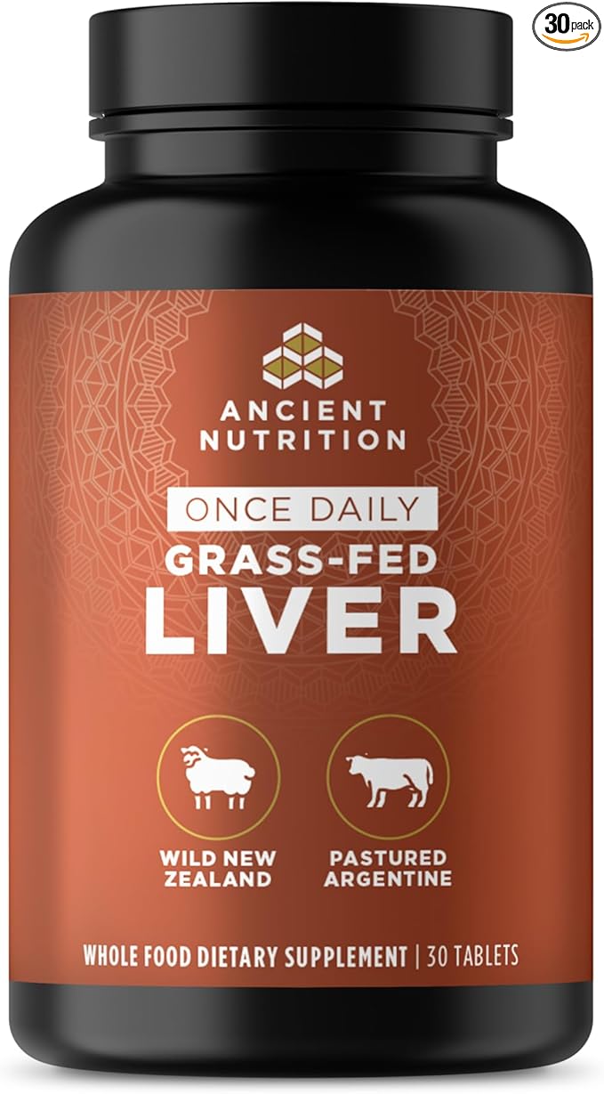 Ancient Nutrition Organ Supplements Once Daily Grass-Fed and Wild Organ Complex Capsules Beef &amp Lamb Liver Supports Healthy Blood Gut and Liver 30 Ct