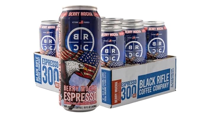 Black Coffee RTD - Triple Shot 300mg Caffeine Ready-to-Drink Energy Pre-Workout - Compatible with Black Rifle Coffee Company's Quality - Berry Mocha 15oz Cans (Pack of 12)