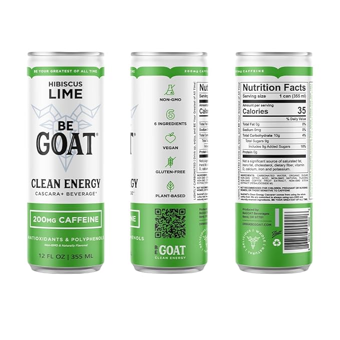 BeGOAT Clean Energy | OG Variety Pack | 6 Ingredients Plant-Based Non-GMO Vegan | 200mg Natural Caffeine | 12 fl oz Cans (Pack of 12)