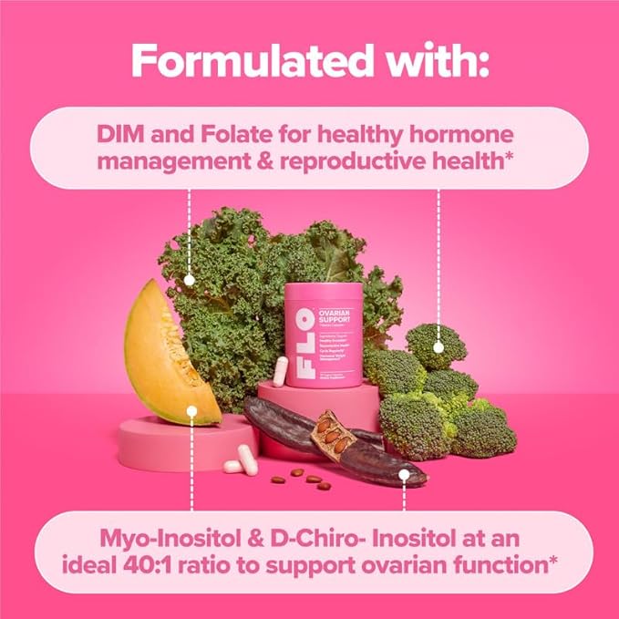 O Positiv FLO Ovarian Health Support – Hormone Balance for Women with DIM Myo &amp D-Chiro Inositol Folic Acid – Ovulation &amp Cycle Support – 30 Servings (Pack of 3)