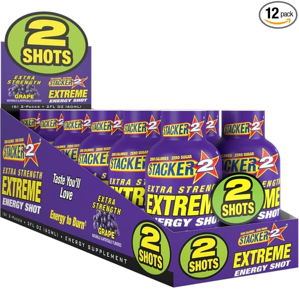 Stacker 2 Extra Strength Extreme Grape Energy Shots 2oz (Pack of 12)