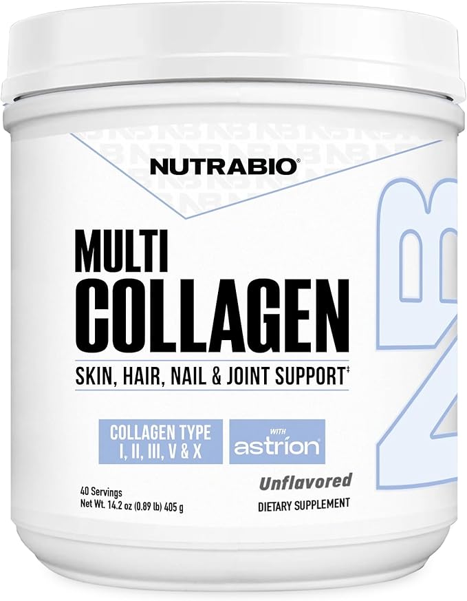 NutraBio Multi Collagen Powder - Hydrolyzed Collagen Peptides for Glowing Hair &amp Skin - Grass-Fed - Collagen Powder for Women and Men - 40 Servings