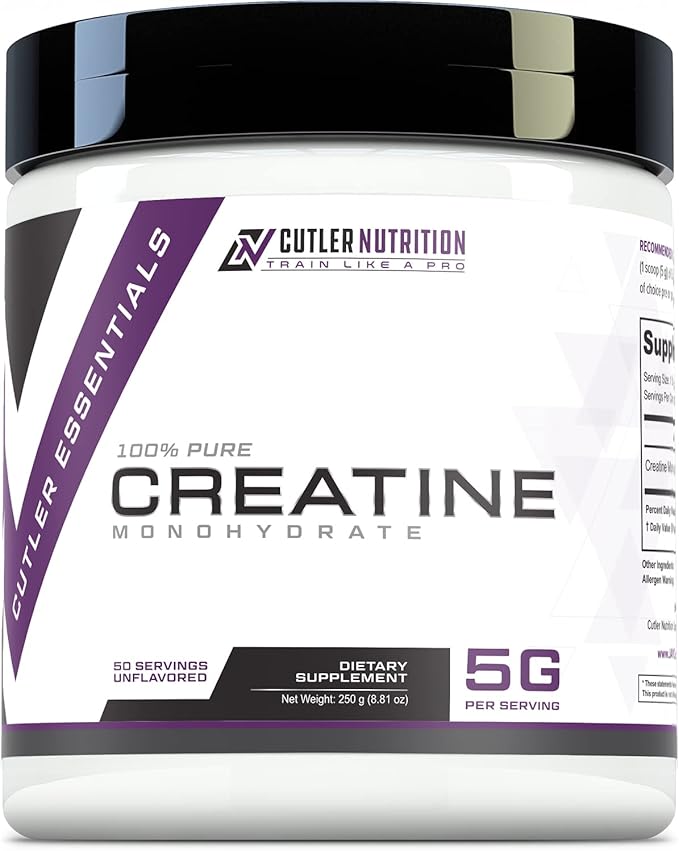 Cutler Nutrition Pure Creatine Monohydrate - 5g Per Serving 50 Servings - Premium Muscle Builder Enhances Strength Performance &amp Recovery - Unflavored for Easy Mixing