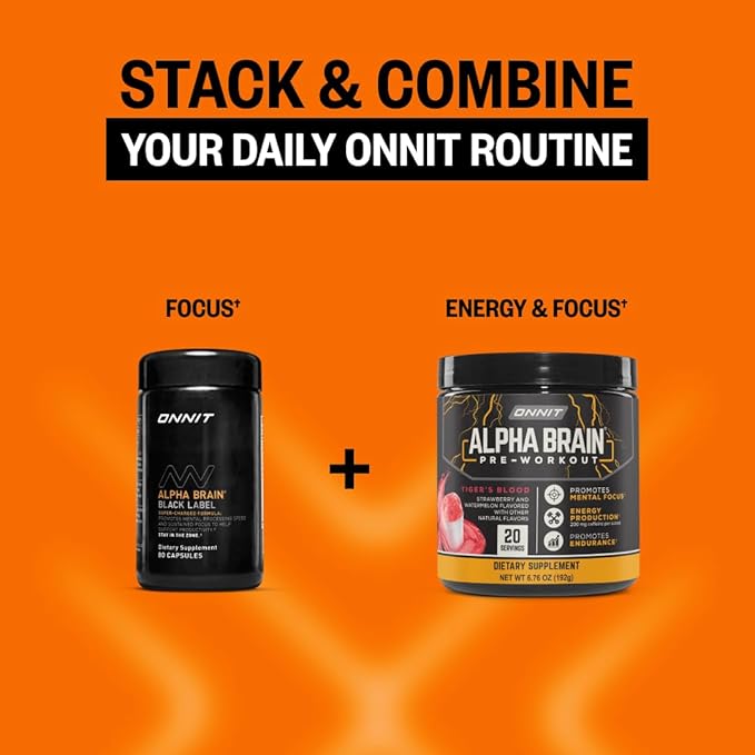 ONNIT Alpha Brain Black Label Capsules IGEN Non-GMO Tested Citicoline Brain Supplement for Concentration and Memory Lion’s Mane Lutemax Lutein L Theanine and Mucuna Pruriens 80 Count