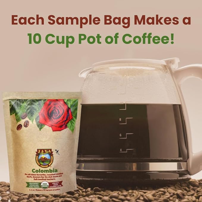 Java Planet Coffee Gift Basket Sampler Set for Coffee Lovers in Linen Bag: Low Acid Organic Beans: Whole Bean Mold-Free &amp Stomach Friendly - Arabica Gourmet 1.32 LBs (19.2 oz) packaged in 6 Ba