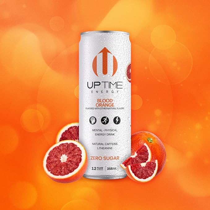 UPTIME Energy Drink Blood Orange Sparkling 12 Pack Vitamin C L Theanine Calcium Sugar Free Energy Drinks for Focus Support 142mg of Natural Caffeine 0 Calories Clean Natural 12 fl oz Cans