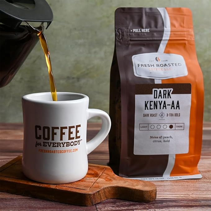 Fresh Roasted Coffee Dark Kenya AA 12 oz Dark Roast Kosher Whole Bean