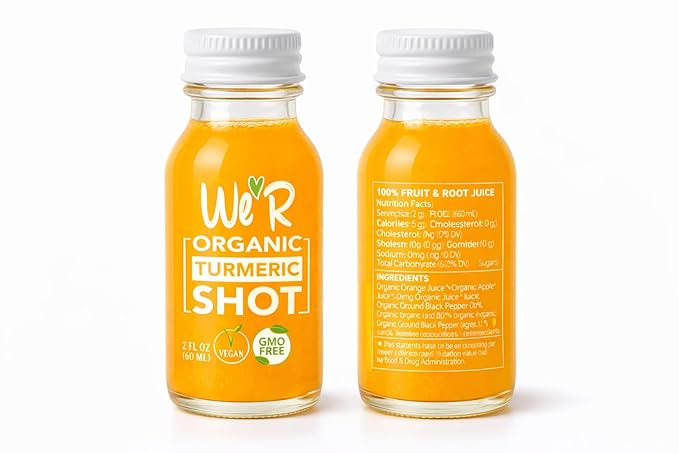 WE'R Organic TURMERIC Shot Certified Organic &amp Non-GMO. 2Fl Oz Each (12 Pack / 24Fl Oz Total)