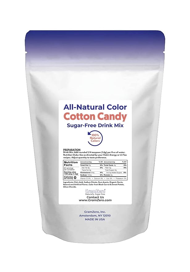 GramZero Cotton Candy Zero Calorie Sugar Free Drink Mix Great For Nutrition Club Loaded Tea Stevia Sweetened