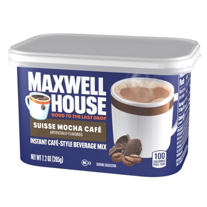 Maxwell House International Suisse Mocha Cafe Beverage Mix Caffeinated 7.2 oz Can (Pack of 4)