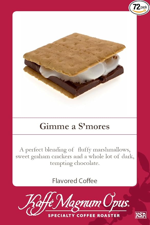 Kaffe Magnum Opus Gimme a S'mores Coffee 72 Packs of 2.5 oz Each - Fresh Roasted Ground Coffee - Gourmet Blend with Marshmallow Graham Cracker and Chocolate Flavors