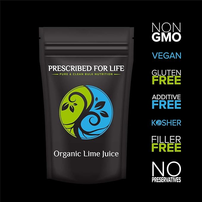 Prescribed for Life Organic Lime Powder | Natural &amp Unsweetened Spray Dried Lime Juice Powder Made from Real Limes | Vegan Gluten Free Non GMO | Reconstitute Ratio 1:2 | 50 lb
