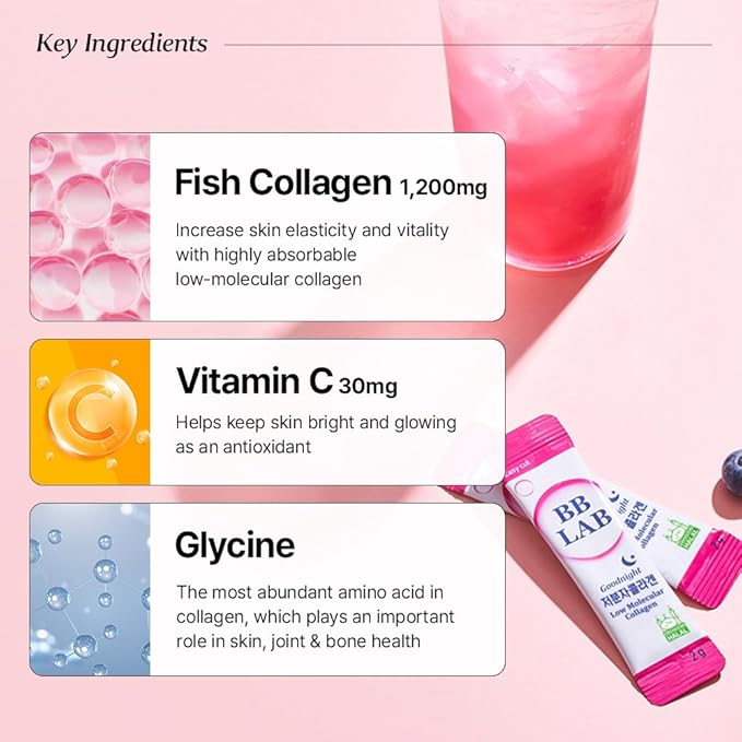 BB LAB Gift Set Low Molecular Korean Collagen Powder Stick Supplement Korean Marine Collagen Fish Collagen Peptides Vitamin C Glycine Fast Absorption