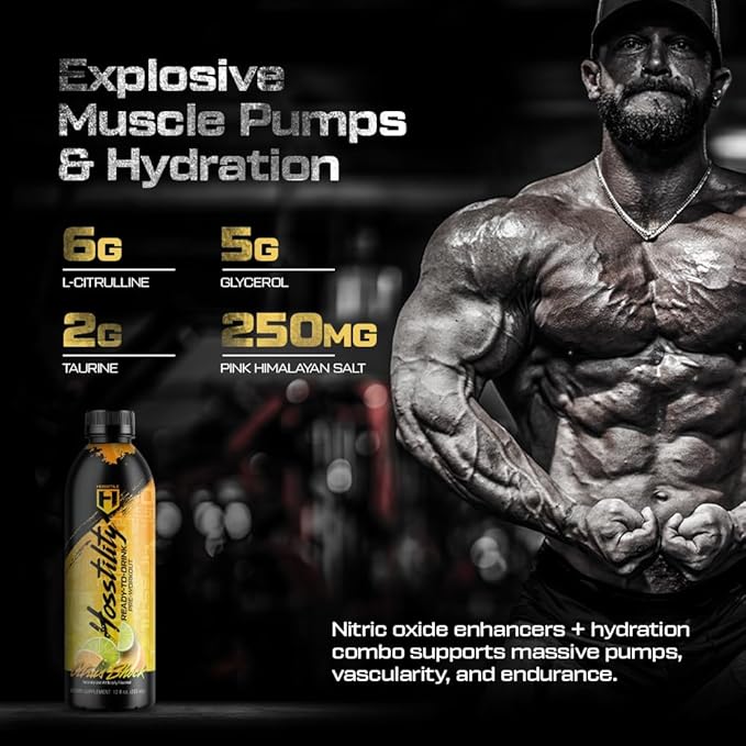 HOSSTILE Hosstility RTD Pre-Workout – Ready to Drink Pre Workout for Energy Focus Pump &amp Hydration All-in-One Formula for Performance Citrus Shock 12 Servings