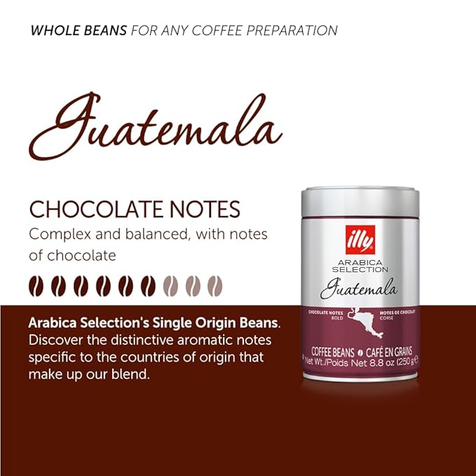 illy Whole Bean Coffee Guatemala Single Origin Dark Roast 100% Arabica Premium Italian Coffee Ideal for Espresso Drip Moka and French Press Brewing 8.8oz 6 Pack