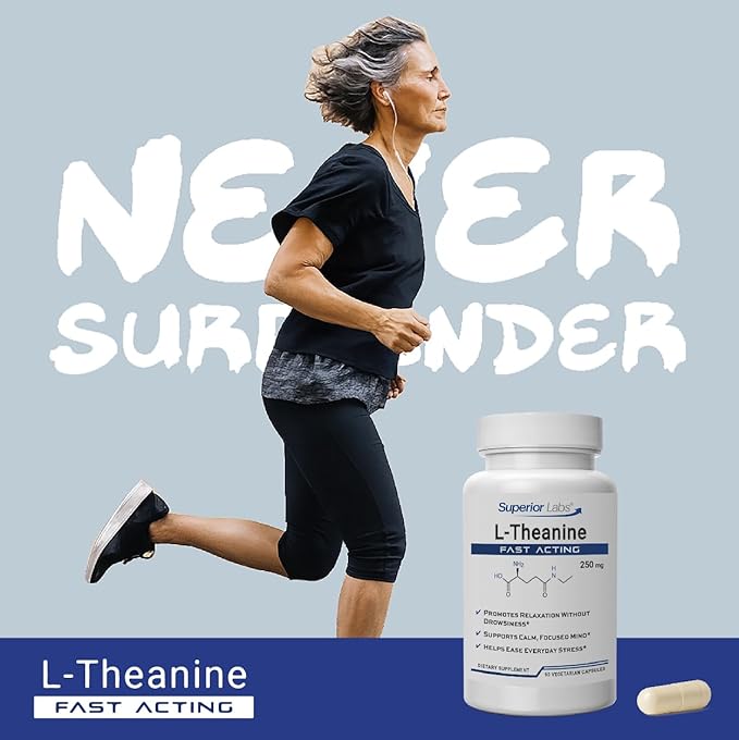 Superior Labs L-Theanine 250 mg Capsules Non-GMO Promotes Non Drowsy Relaxation &amp Helps Ease Everyday Stress Supports Healthy Sleep Promotes a Focused Mind High Absorption 90 Veg Caps