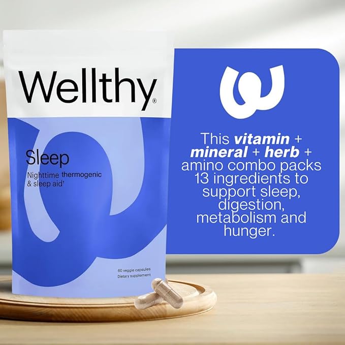 Wellthy Night Time Thermogenic - Vitamin B6 Ashwagandha &amp Melatonin - Nighttime Thermogenic for Women - Belly Thermogenic - Natural Weight Loss Supplements for Women 60ct