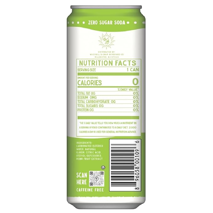 Key Lime - Wild Bill's Zero Sugar Cream Soda Zero Artificial Colors Flavors or Preservatives Naturally Sweetened (Individual 12oz Cans12-Pack)