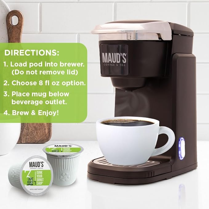 Maud's Donut Shop Coffee Pods 100 ct Light Roast Single Serve Pods – 100% Arabica Coffee Compatible with Keurig K Cups Maker