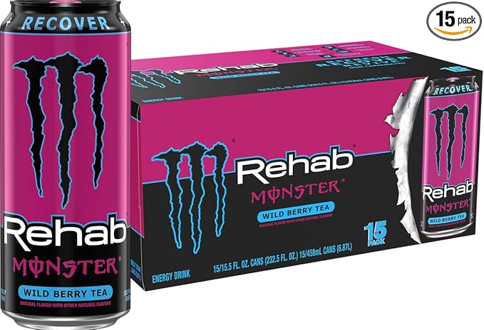 Monster Rehab Wild Berry Tea + Energy Energy Drink 15.5 Ounce | Energy Iced Tea Pack of 15