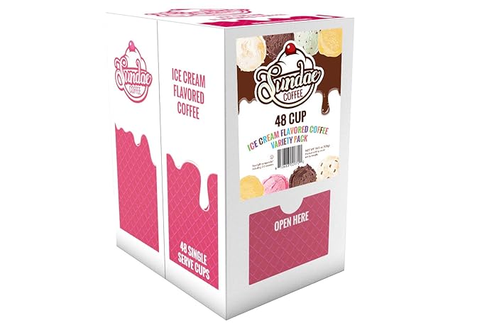 Sundae Ice Cream Flavored Coffee Pods Compatible with 2.0 Keurig K-Cup Brewer 48 Count (Assorted Variety Pack)
