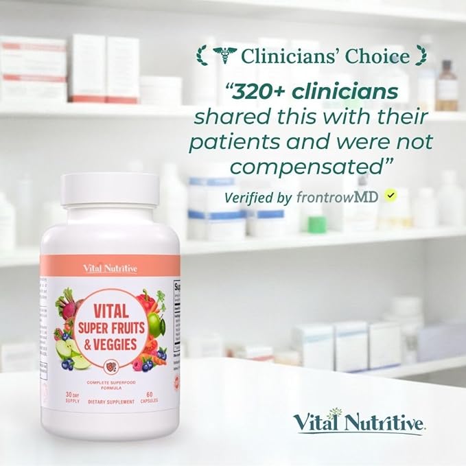 Vital Super Fruits &amp Veggies - Daily Superfood Capsules for Adults - Fruit &amp Vegetable Supplements to Boost Immunity &amp Energy - 2-in-1 Formula for Overall Wellness